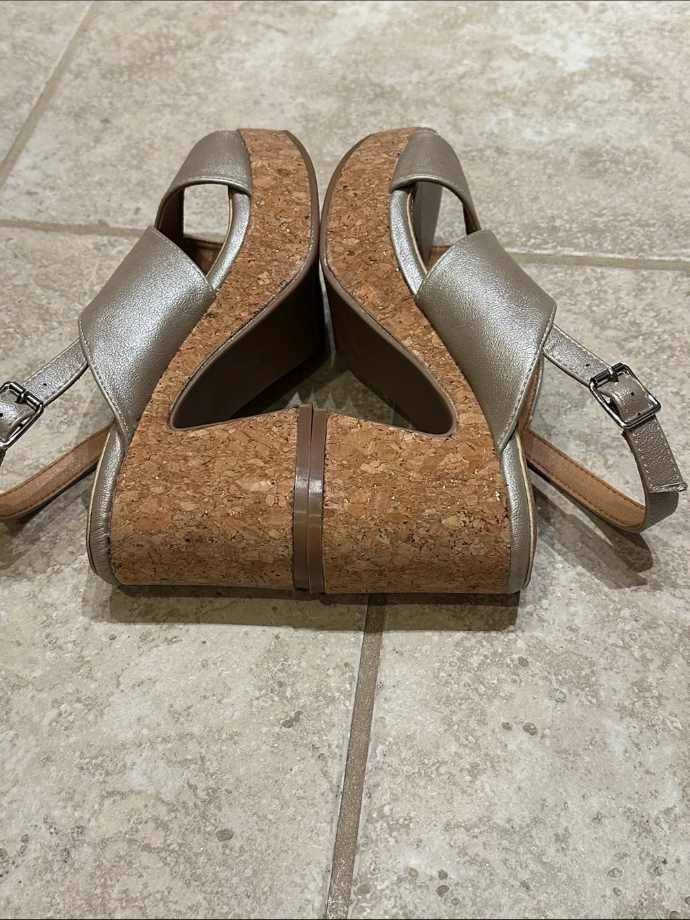 NWOT Yellow Box Metallic Taupe Cork Platform Wedges​
